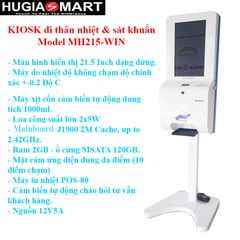 KIOSK bóc số thứ tự kết hợp  đo thân nhiệt & sát khuẩn Model MH215-WIN