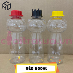 MEO500 - Chai Nhựa PET Đựng Trà Sữa Hình Mèo Ròm 500ml