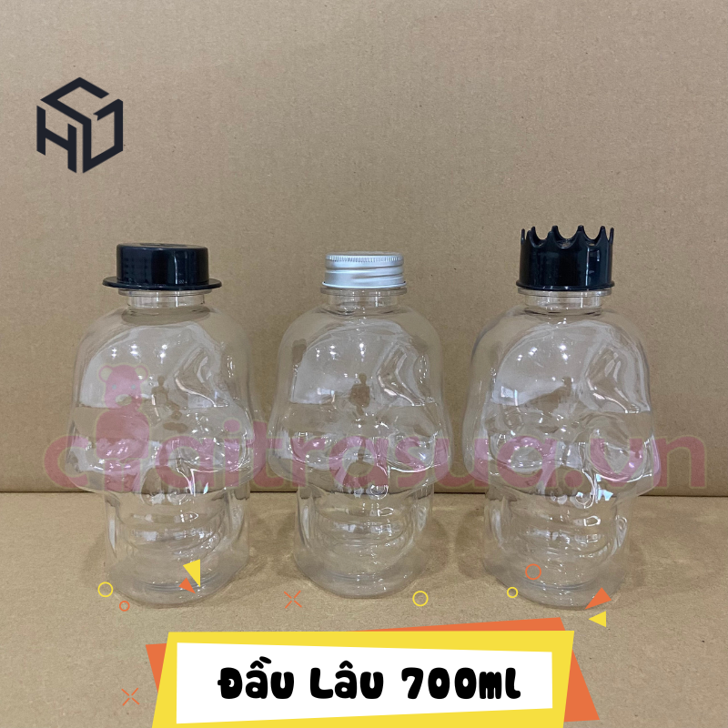 DAULAU700 - Chai Nhựa PET Đựng Trà Sữa Hình Đầu Lâu 700ml