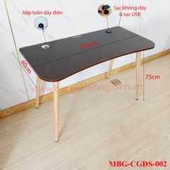 Bàn làm việc MDF chân gỗ khung sắt tích hợp sạc USB & sạc không dây