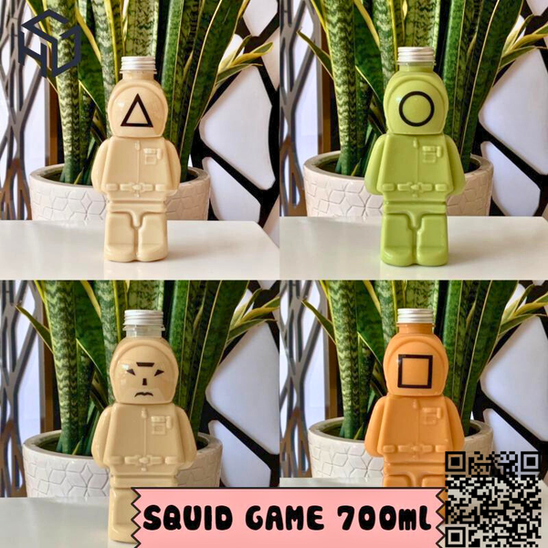 SQG700 - Chai Nhựa PET Đựng Trà Sữa Hình Squid Game 700ml