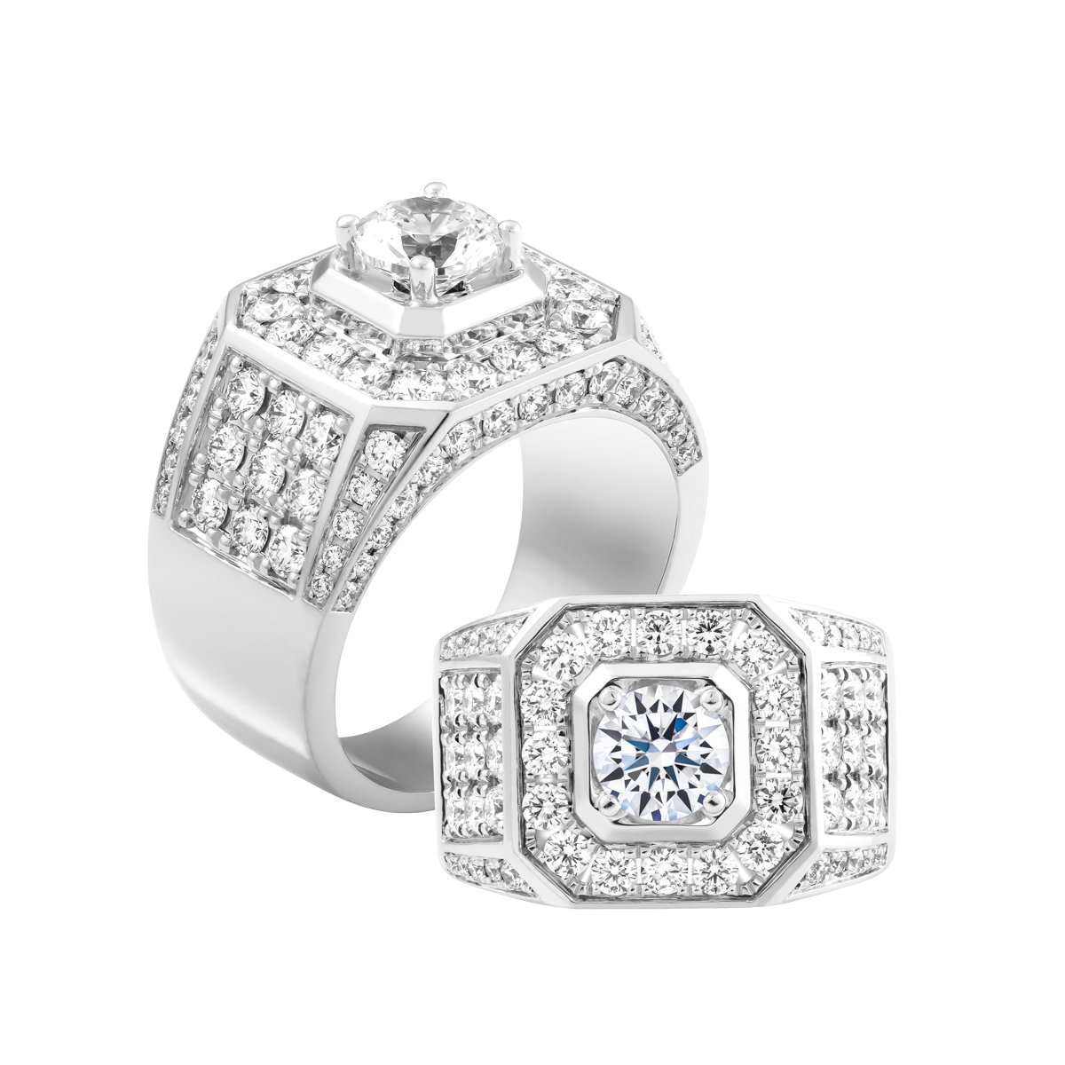 Nhẫn nam kim cương tấm vàng 14K Caddie 1CT W