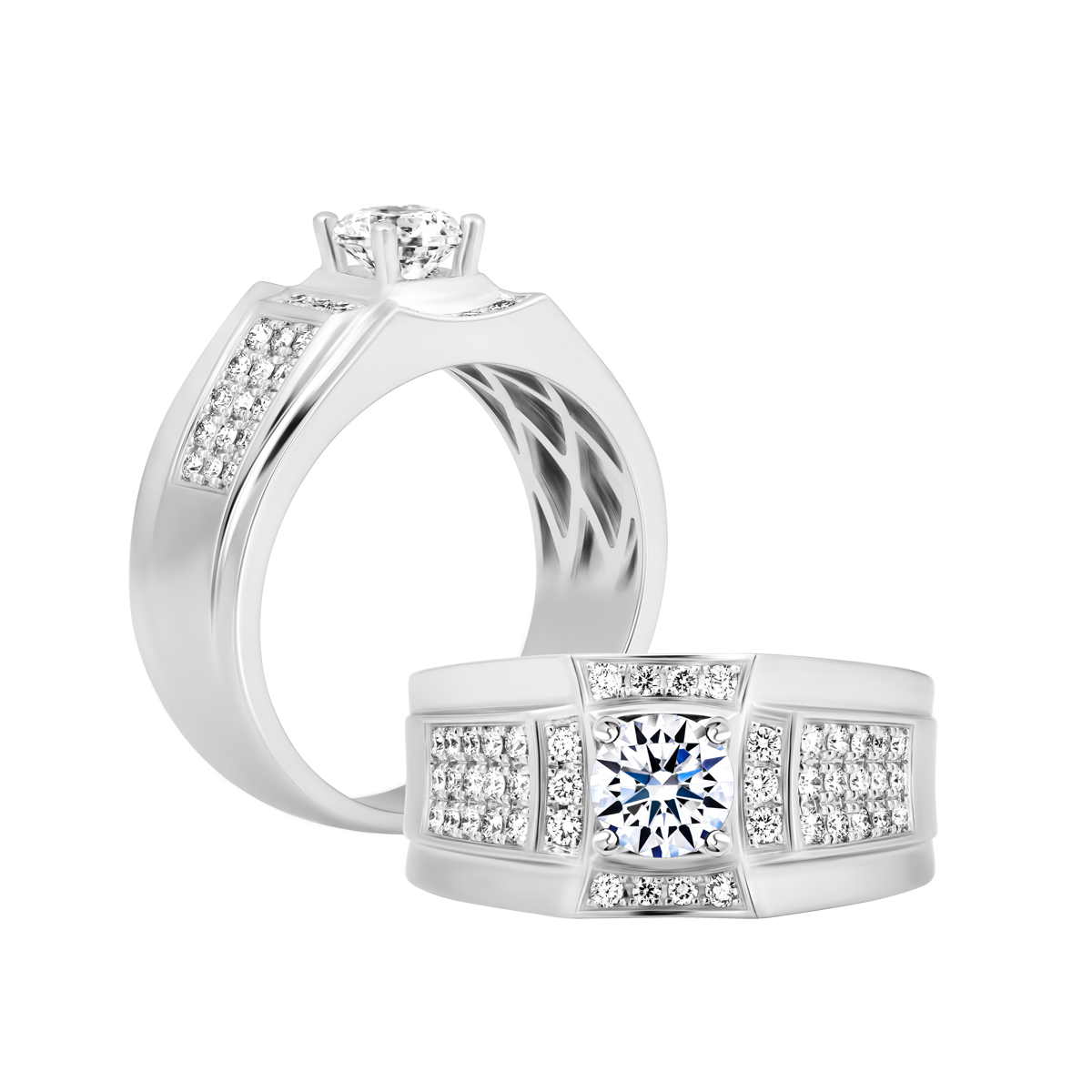 Nhẫn nam kim cương tấm vàng 14K Spyker 5C W