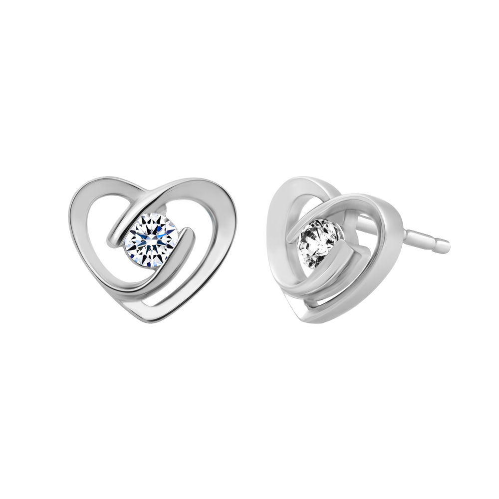 Hoa tai đính đá CZ vàng 14K Hearties