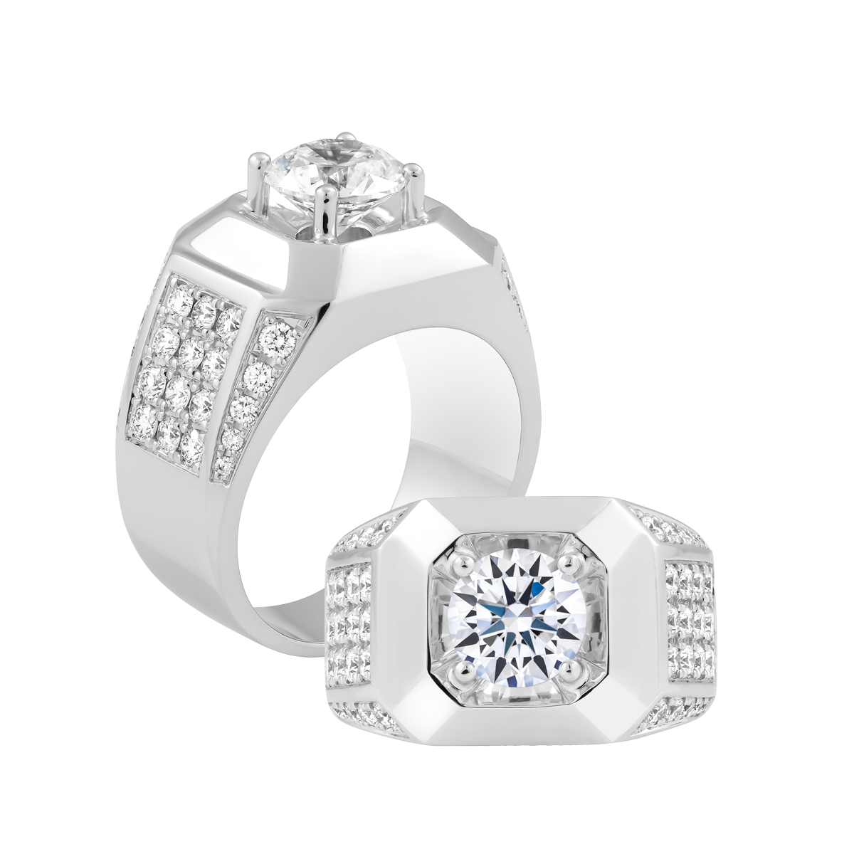 Nhẫn nam kim cương tấm vàng 14K Volvie 2CT W
