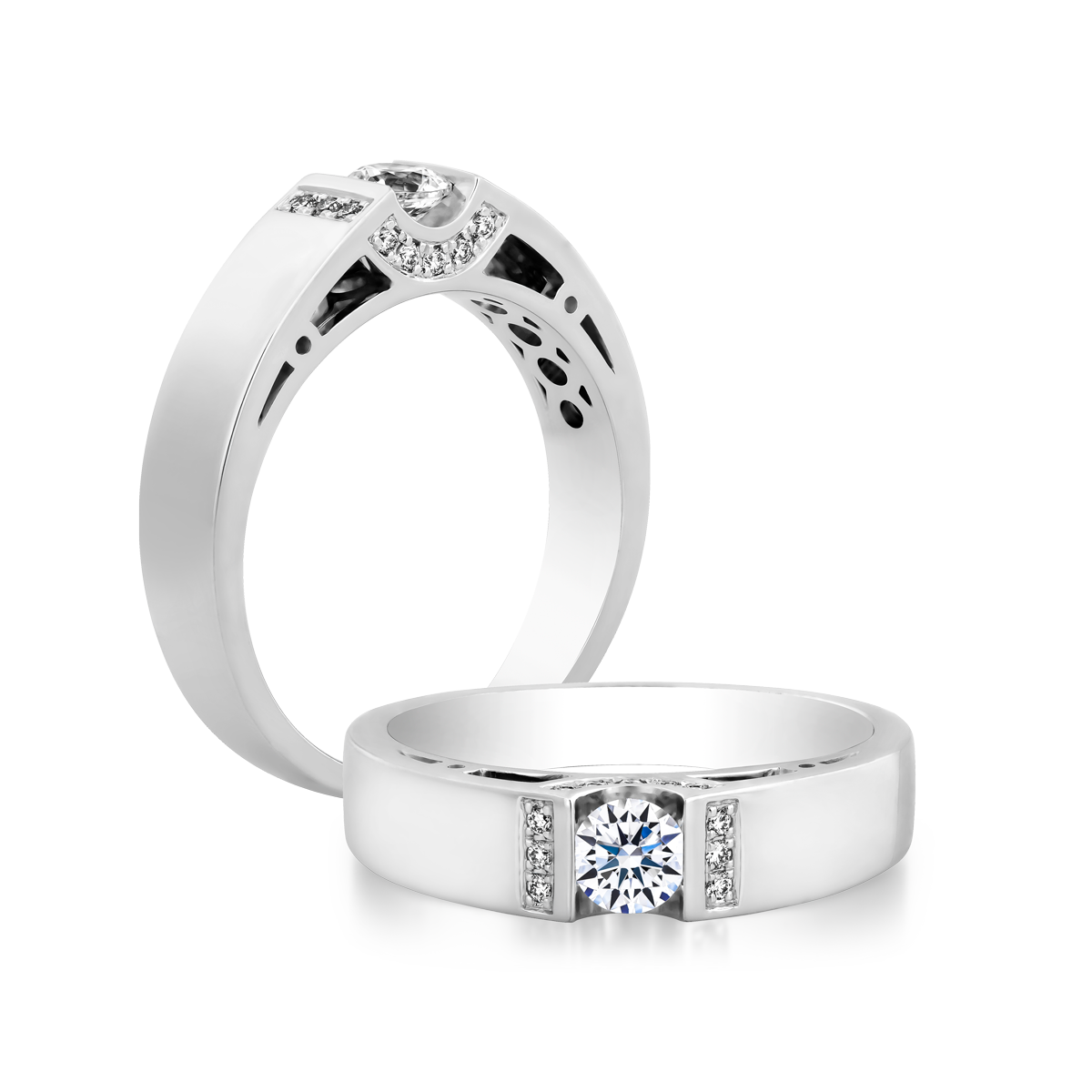 Nhẫn cưới nam kim cương tấm vàng 14K Kedves N2C M
