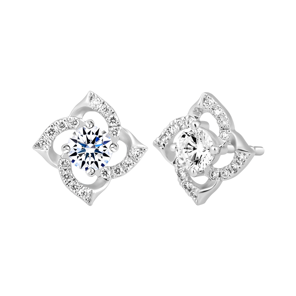 Hoa tai kim cương 8 Hearts & Arrows vàng 14K Floreting H&A 2C