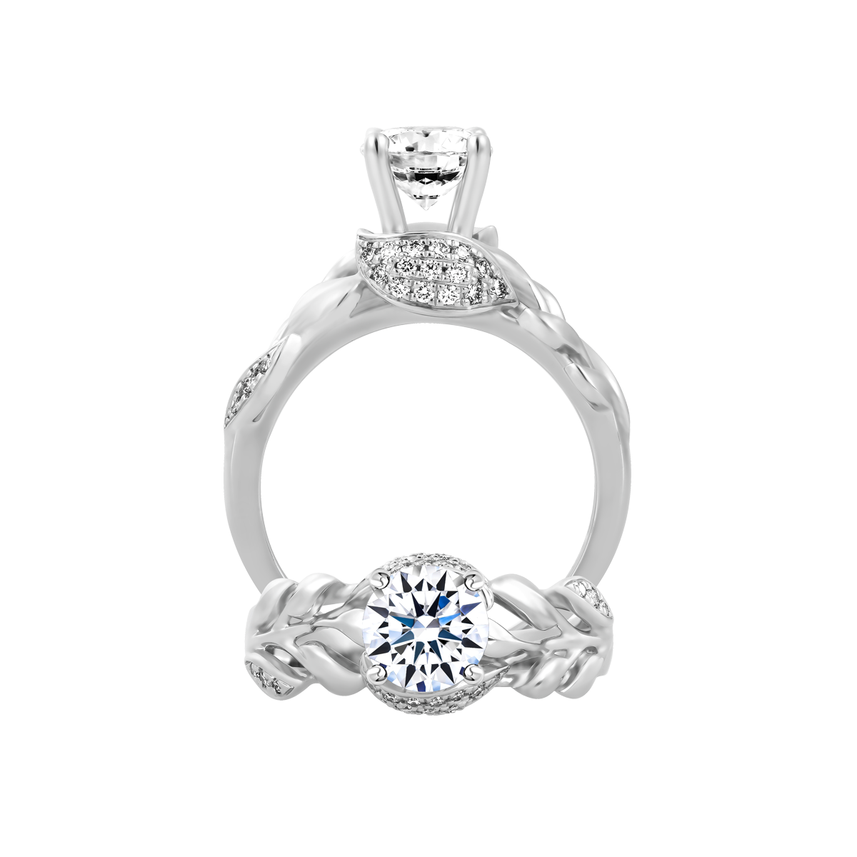 Nhẫn nữ kim cương tấm vàng 14K Spring Leaf 3C