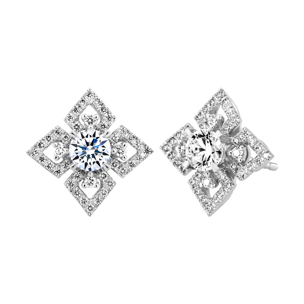 Hoa tai kim cương 8 Hearts & Arrows vàng 14K Luxurious H&A 2C