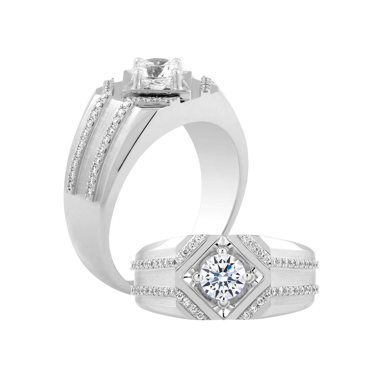 Nhẫn nam kim cương tấm vàng 14K Diablo 1.5CT W