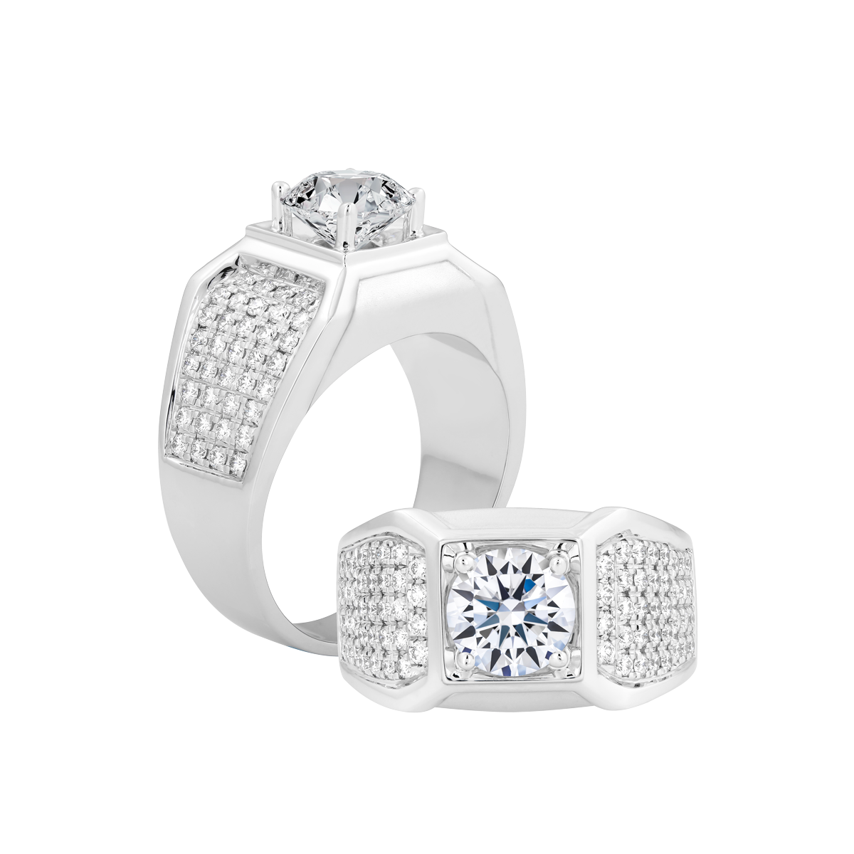 Nhẫn nam kim cương tấm vàng 18K A8 1CT W