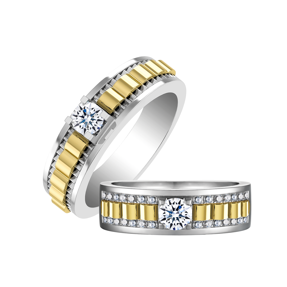 Nhẫn cưới nữ kim cương tấm vàng 14K Rolex 3C F