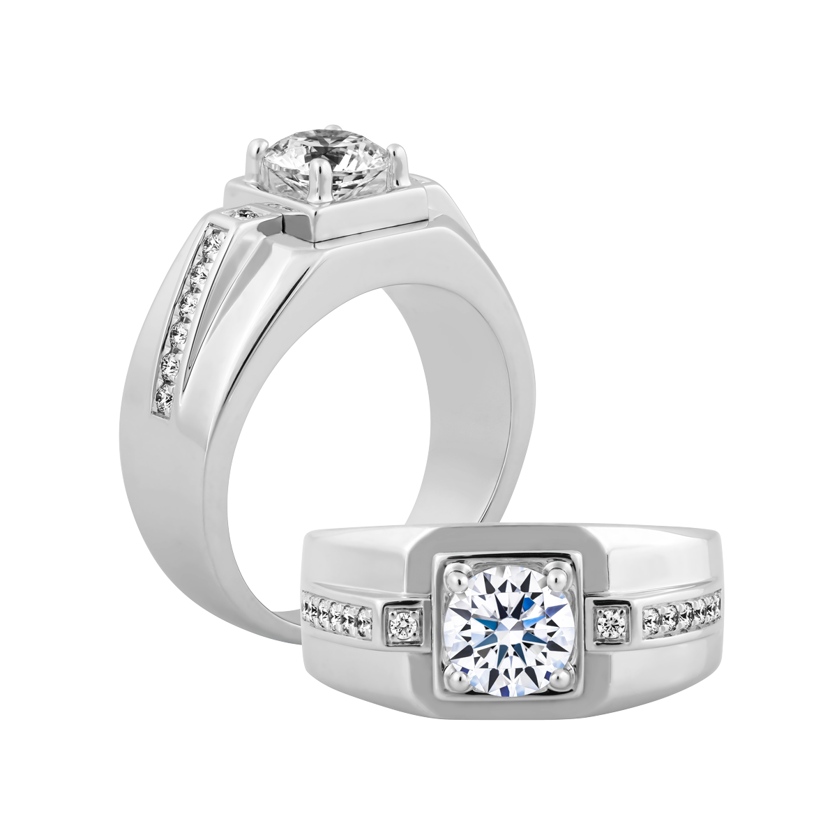 Nhẫn nam kim cương tấm vàng 14K Candid N 2CT W