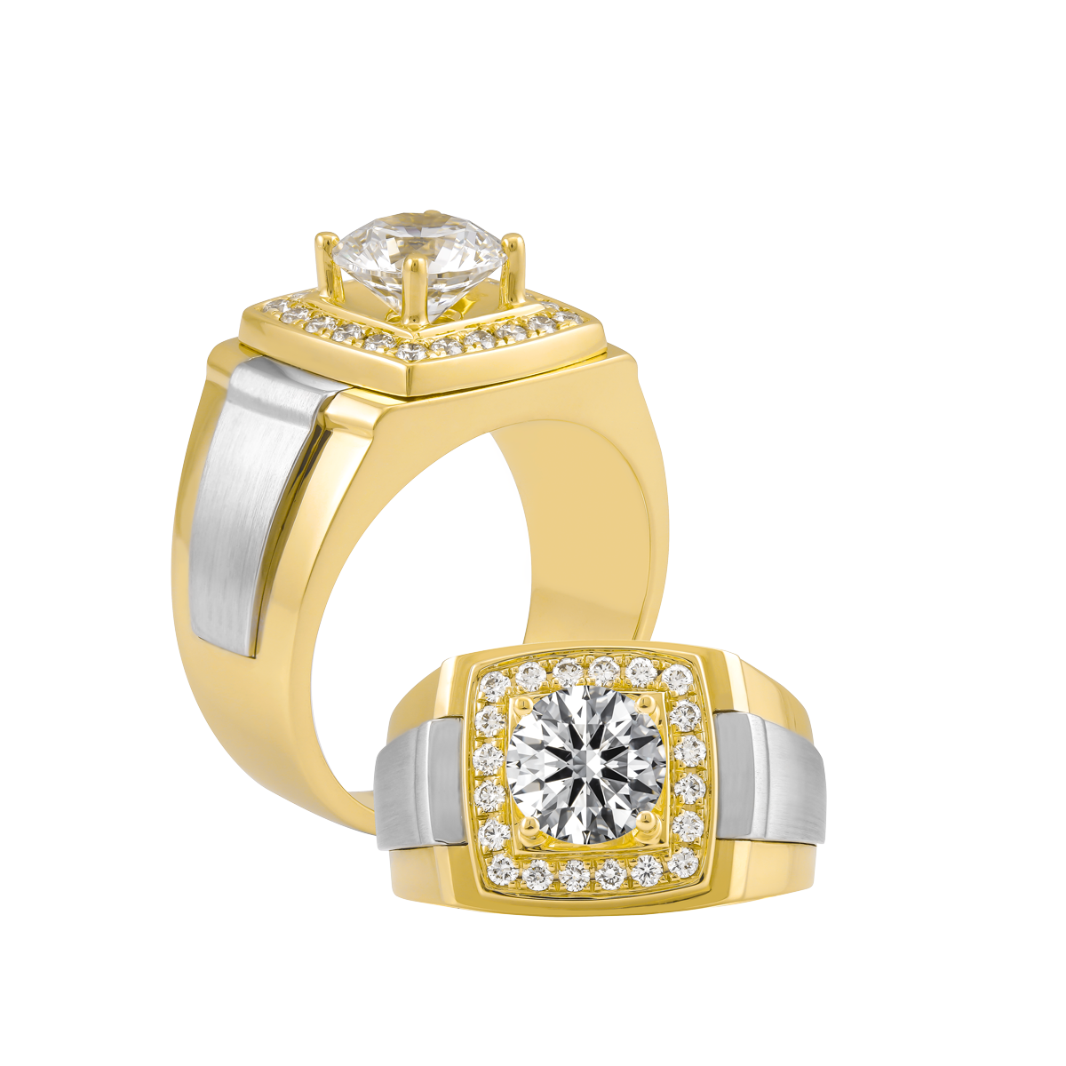 Nhẫn nam kim cương tấm vàng 14K Q7 1.5CT YW