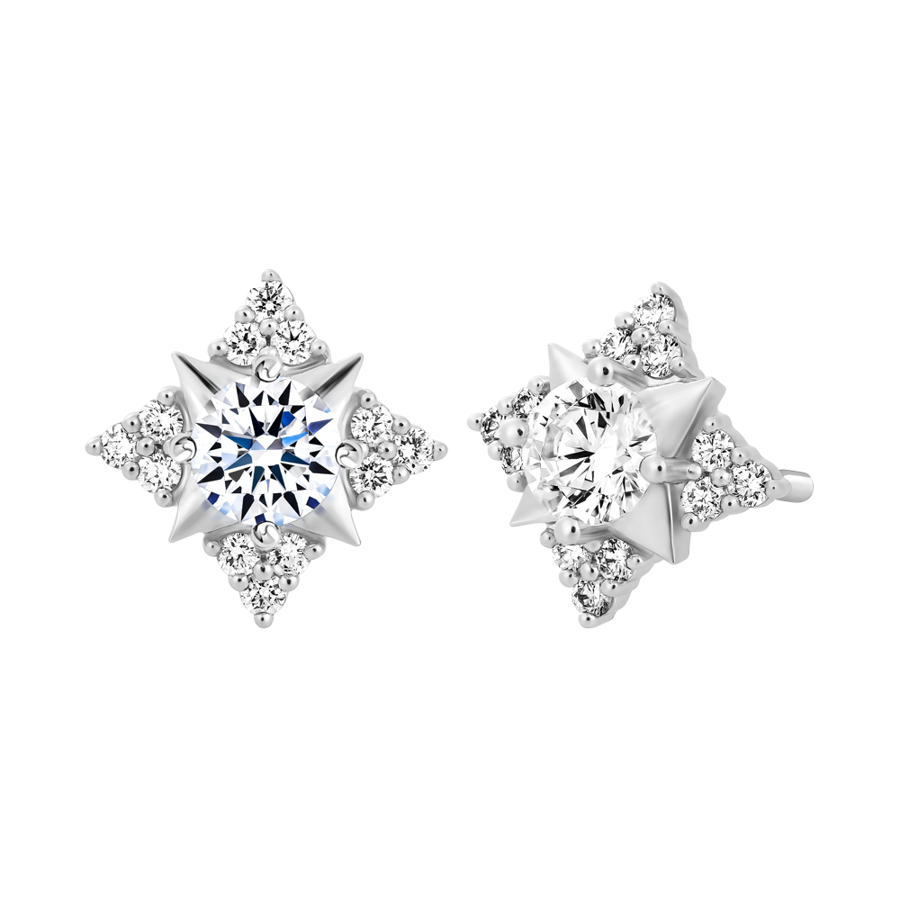 Hoa tai kim cương 8 Hearts & Arrows vàng 14K Floressa H&A 3C