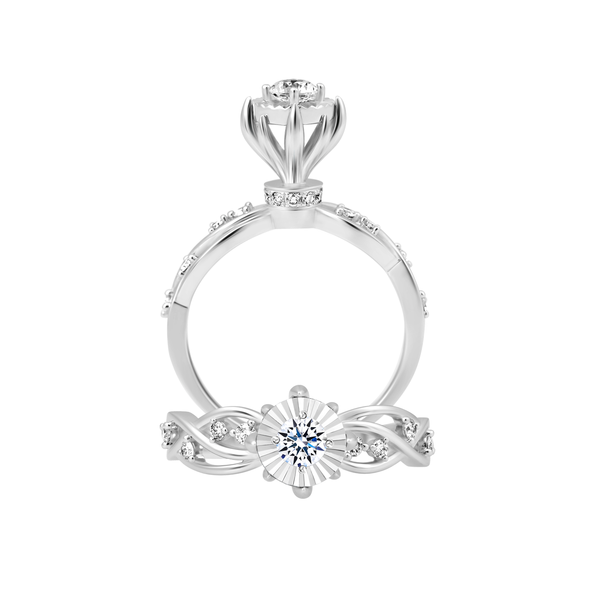 Nhẫn nữ kim cương 8 Hearts & Arrows vàng 14K Carist V2 H&A 2C