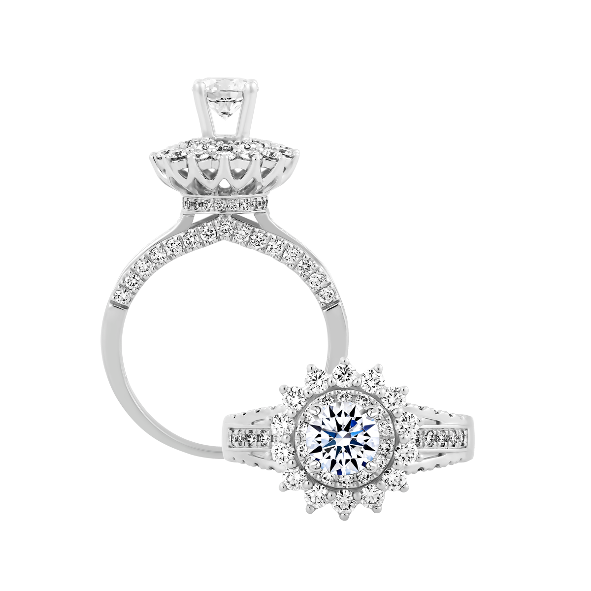 Ổ nhẫn nữ kim cương tấm vàng 14K Radiant 5C