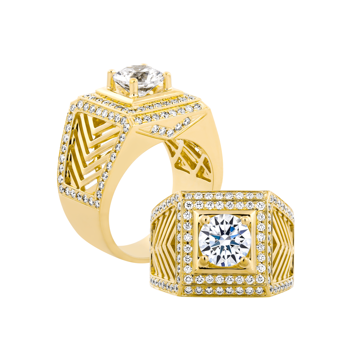 Nhẫn nam kim cương tấm vàng 14K Bugetta 2CT Y