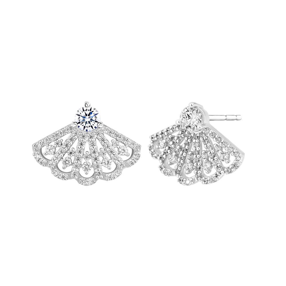 Hoa tai đính đá CZ vàng 14K Peacock 2C
