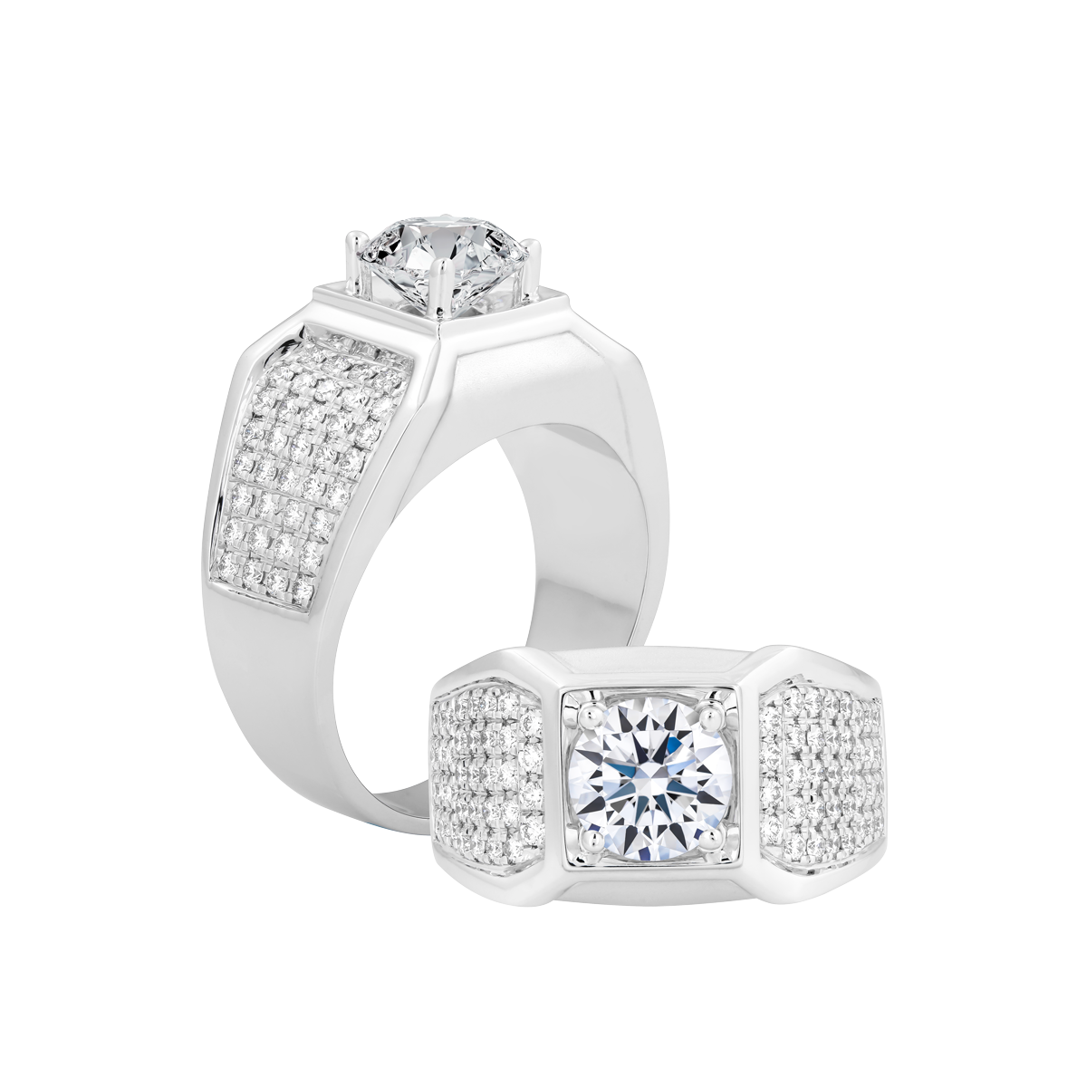 Ổ nhẫn nam kim cương tấm vàng 14K A8 1CT W