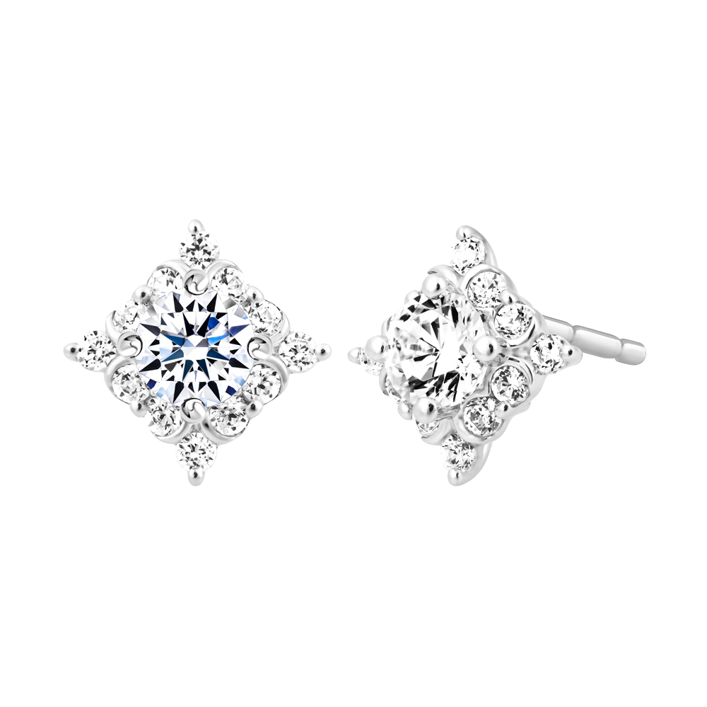 Hoa tai kim cương 8 Hearts & Arrows vàng 14K Gleeful H&A 2C
