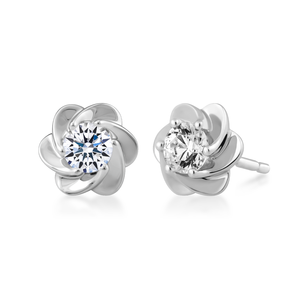 Hoa tai kim cương 8 Hearts & Arrows vàng 14K Camelia NS H&A 2C