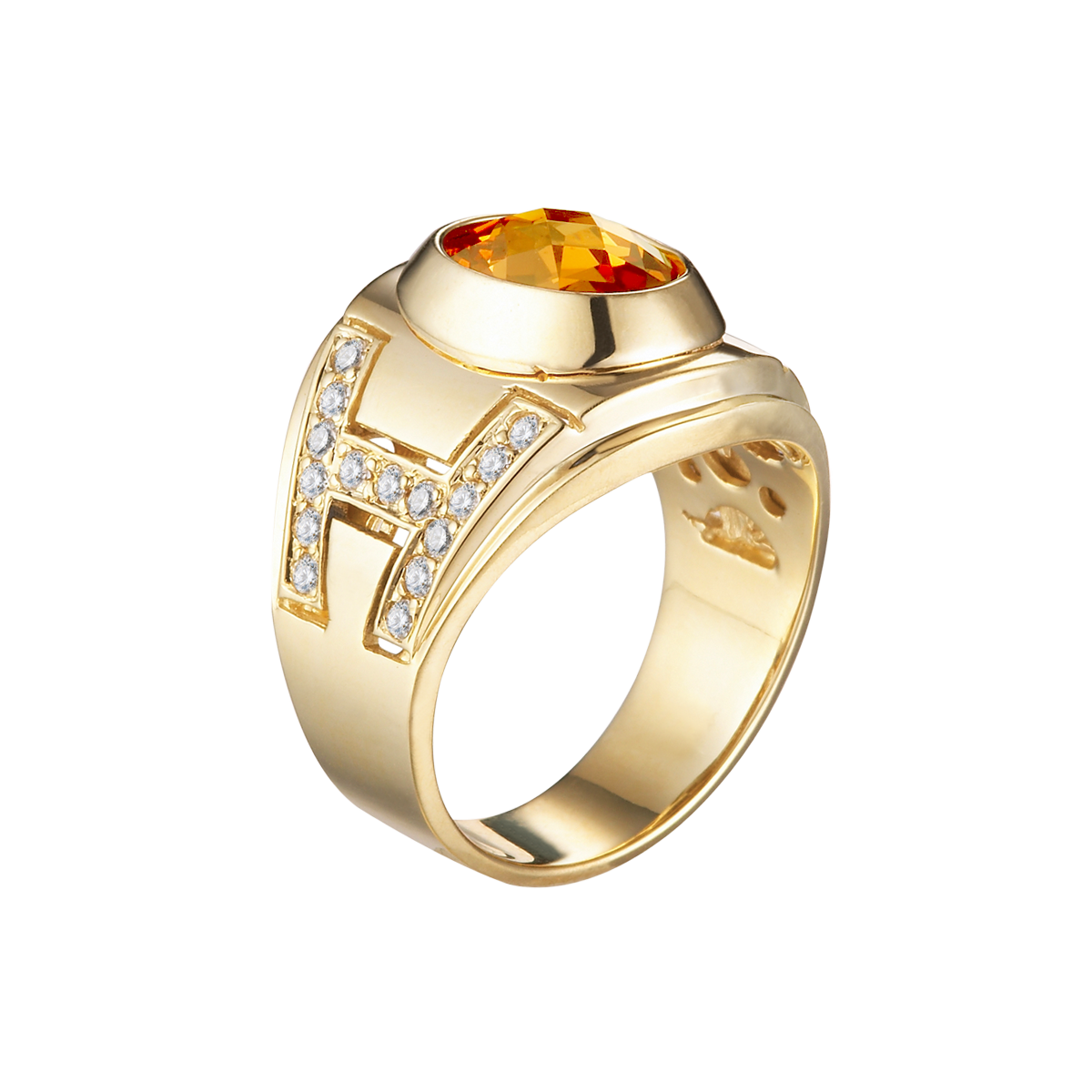 Nhẫn nam đính đá màu Champagne vàng 14K Pride S.Cha Y