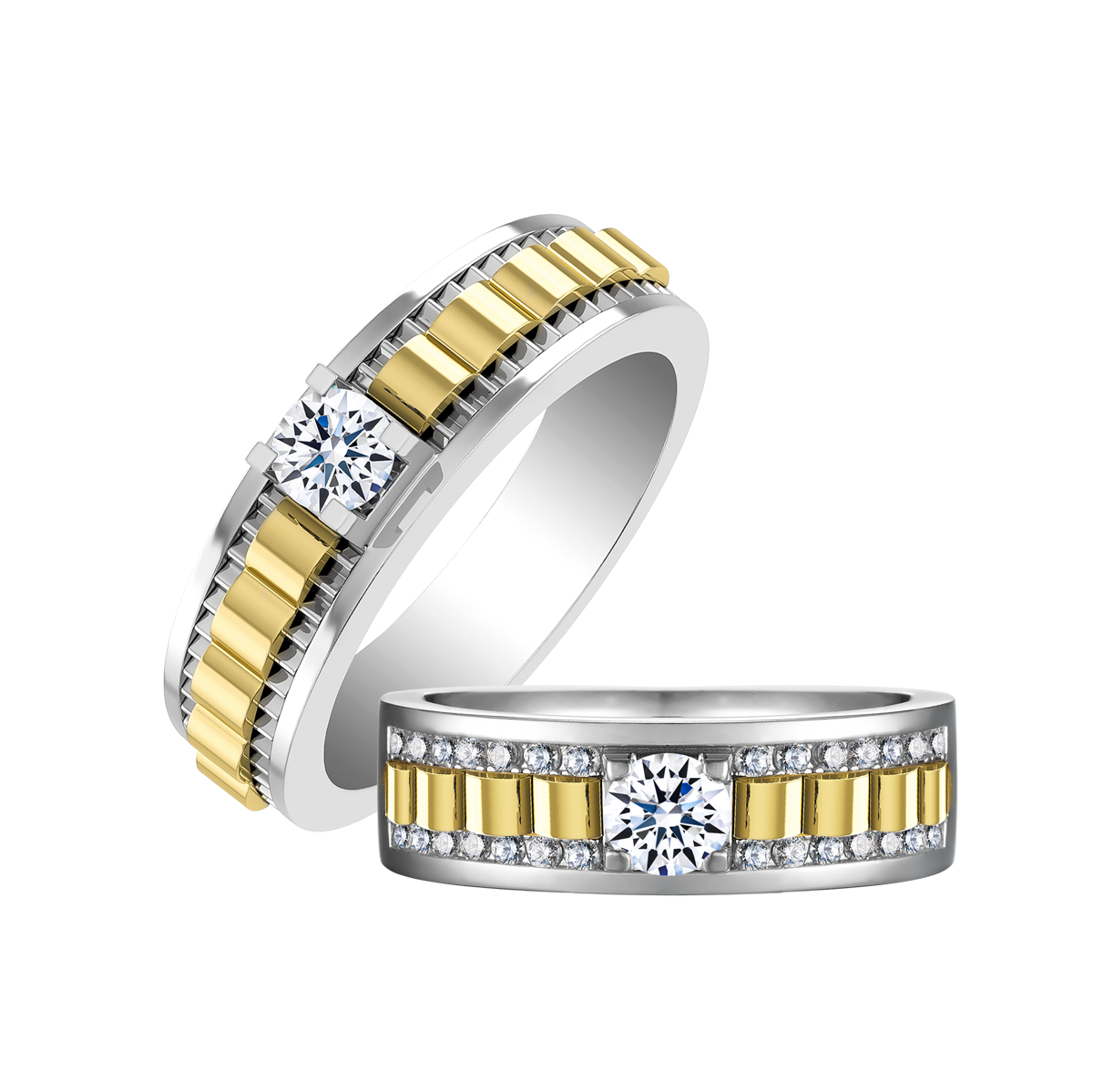 Nhẫn cưới nam đính đá CZ vàng 14K Yakin 2C M