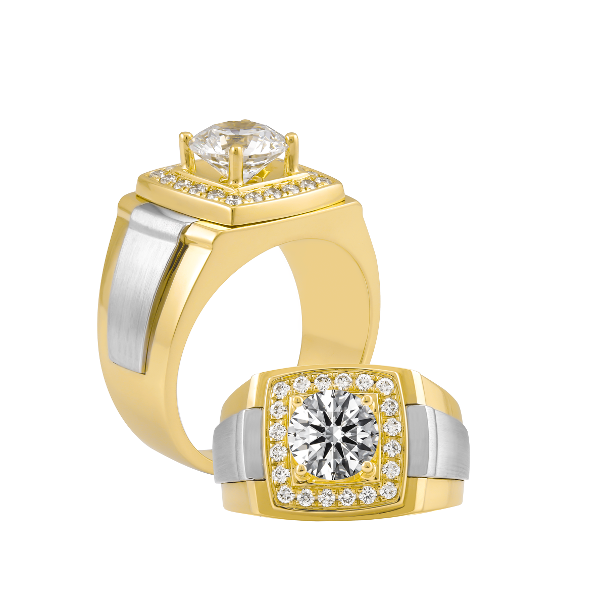 Nhẫn nam kim cương tấm vàng 14K Q7 1CT YW