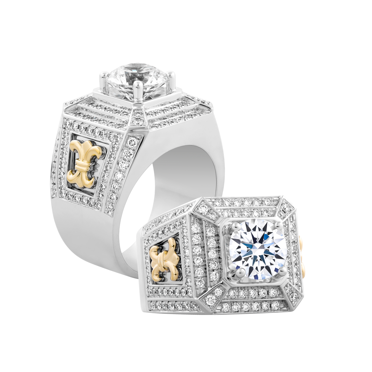 Nhẫn nam kim cương tấm vàng 14K Perugini 3CT WY