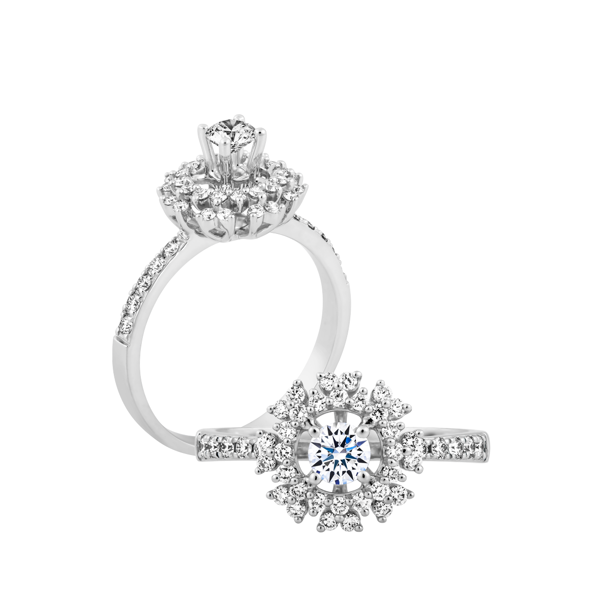 Nhẫn nữ kim cương 8 Hearts & Arrows vàng 14K Begonia N H&A 2C