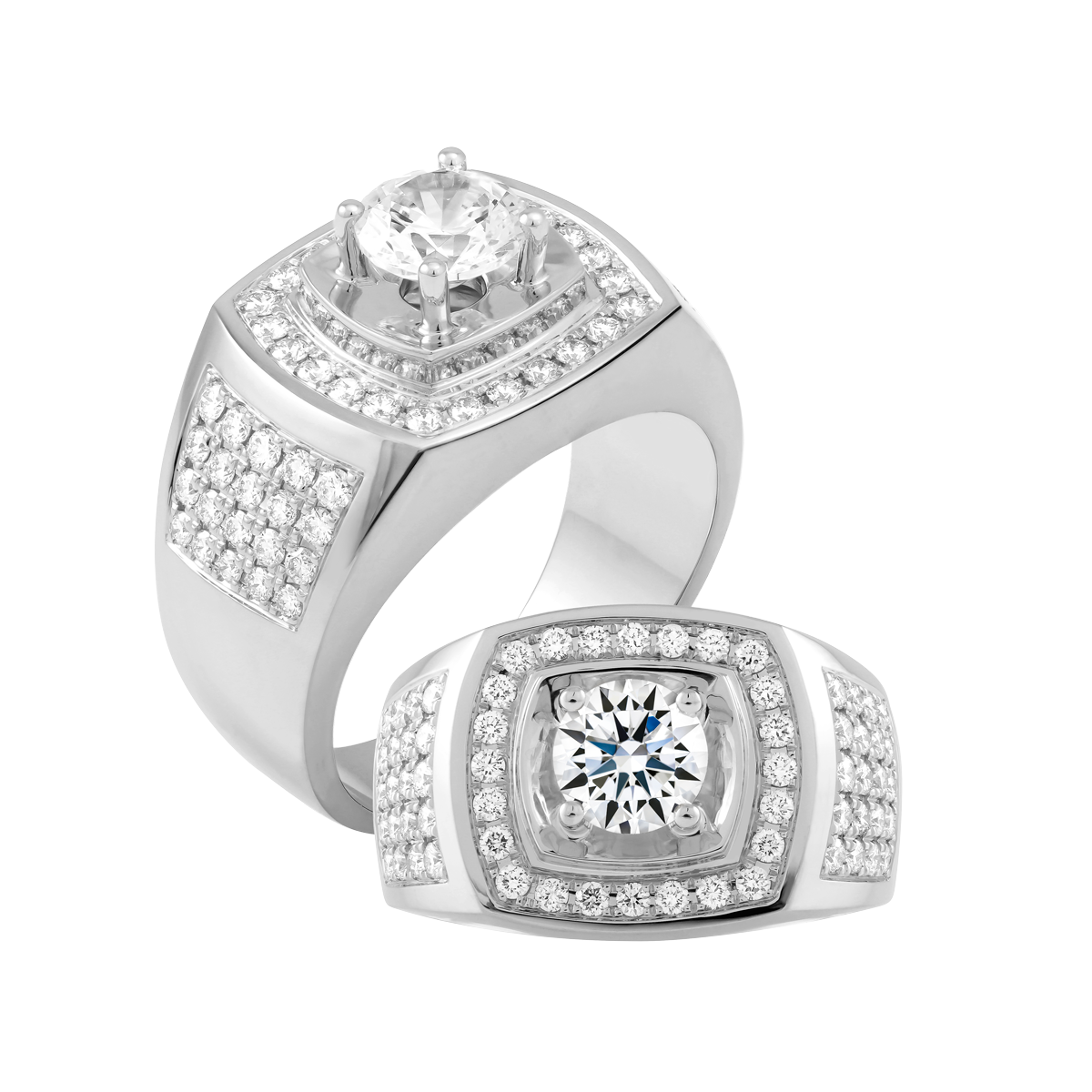 Nhẫn nam kim cương tấm vàng 14K Rollsing 2CT W