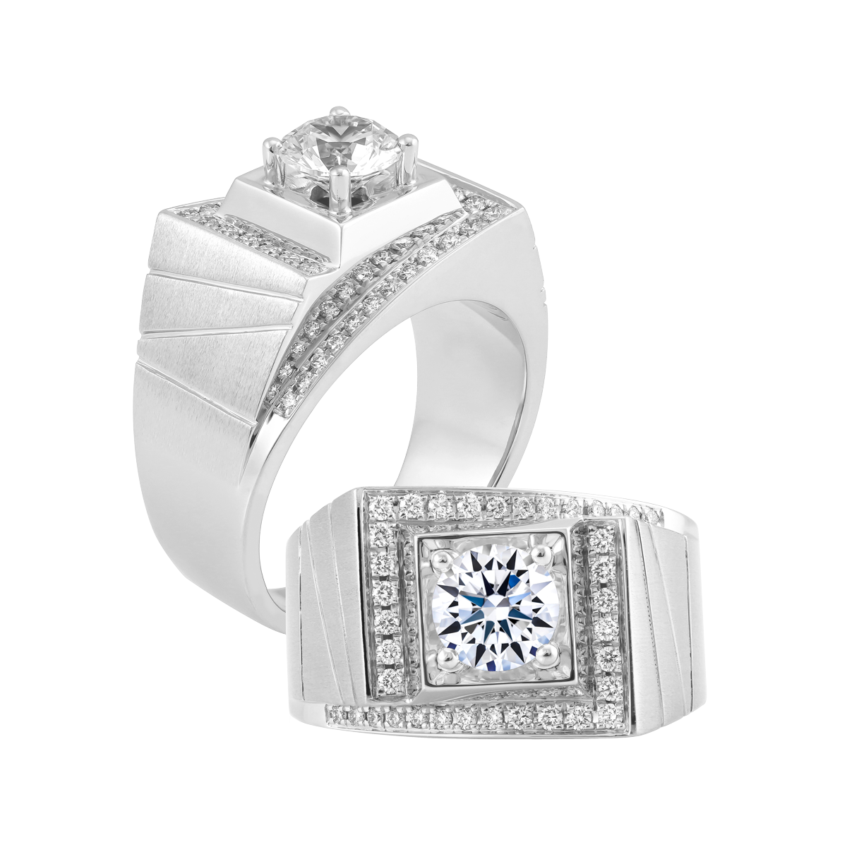Nhẫn nam kim cương tấm vàng 14K R8 2CT W