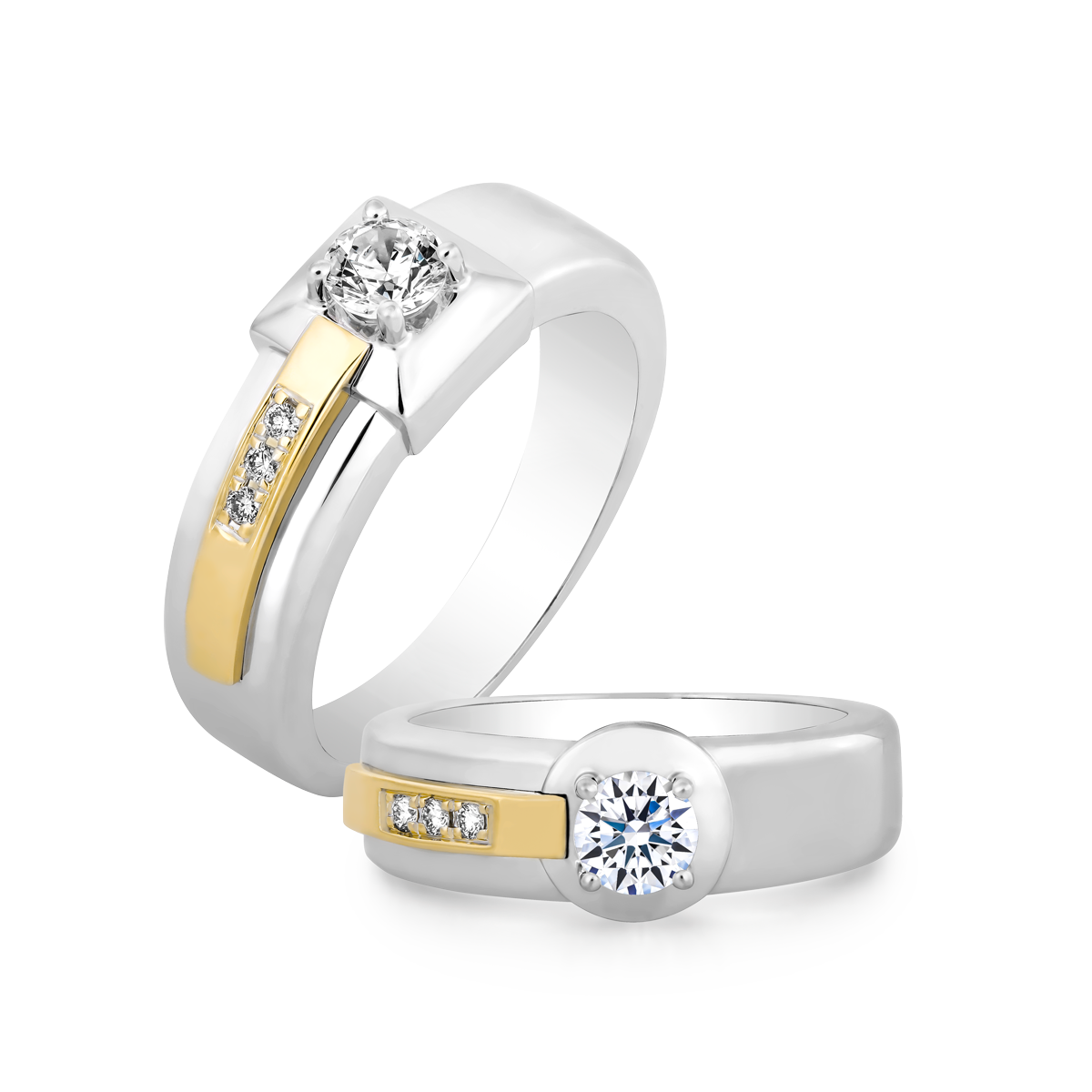 Nhẫn cưới nam kim cương tấm vàng 14K Hamlin N2C M