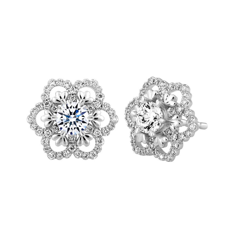 Hoa tai kim cương 8 Hearts & Arrows vàng 14K Cherish H&A 3C