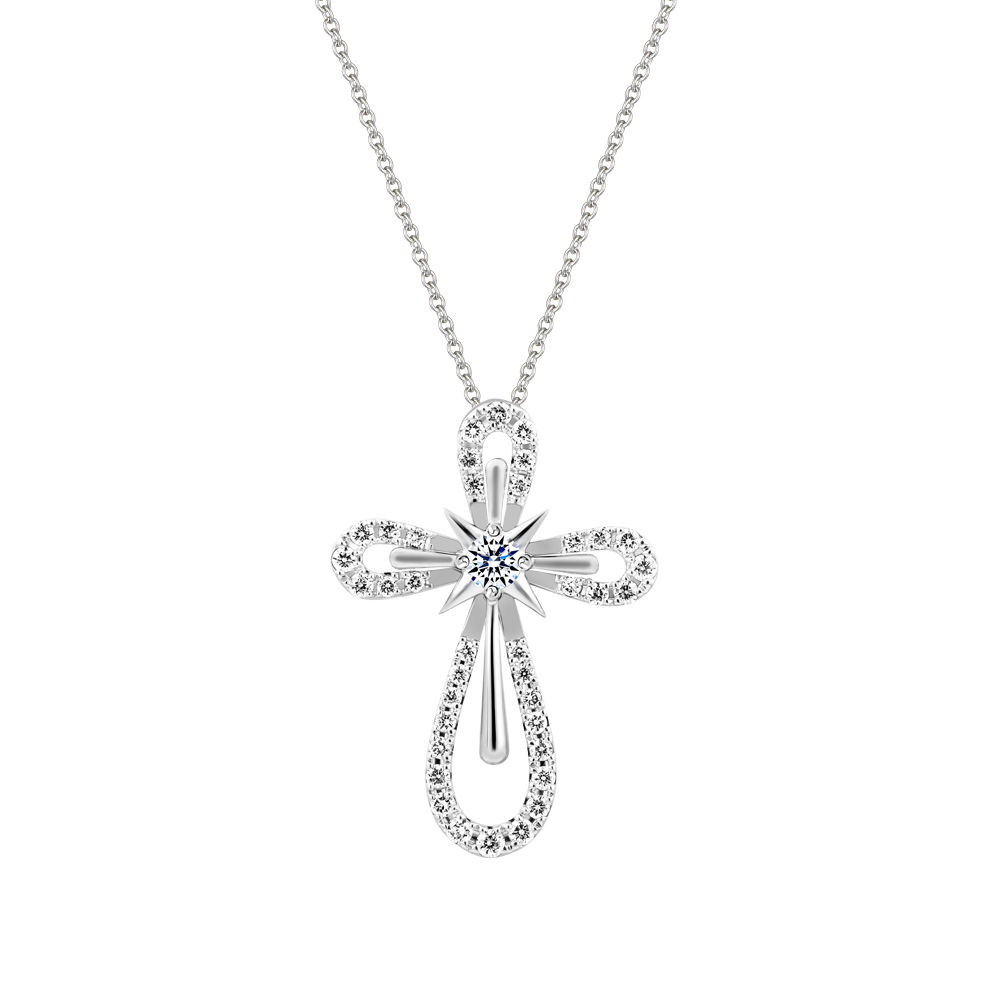 Mặt đính đá CZ vàng 14K Shining Cross 5p