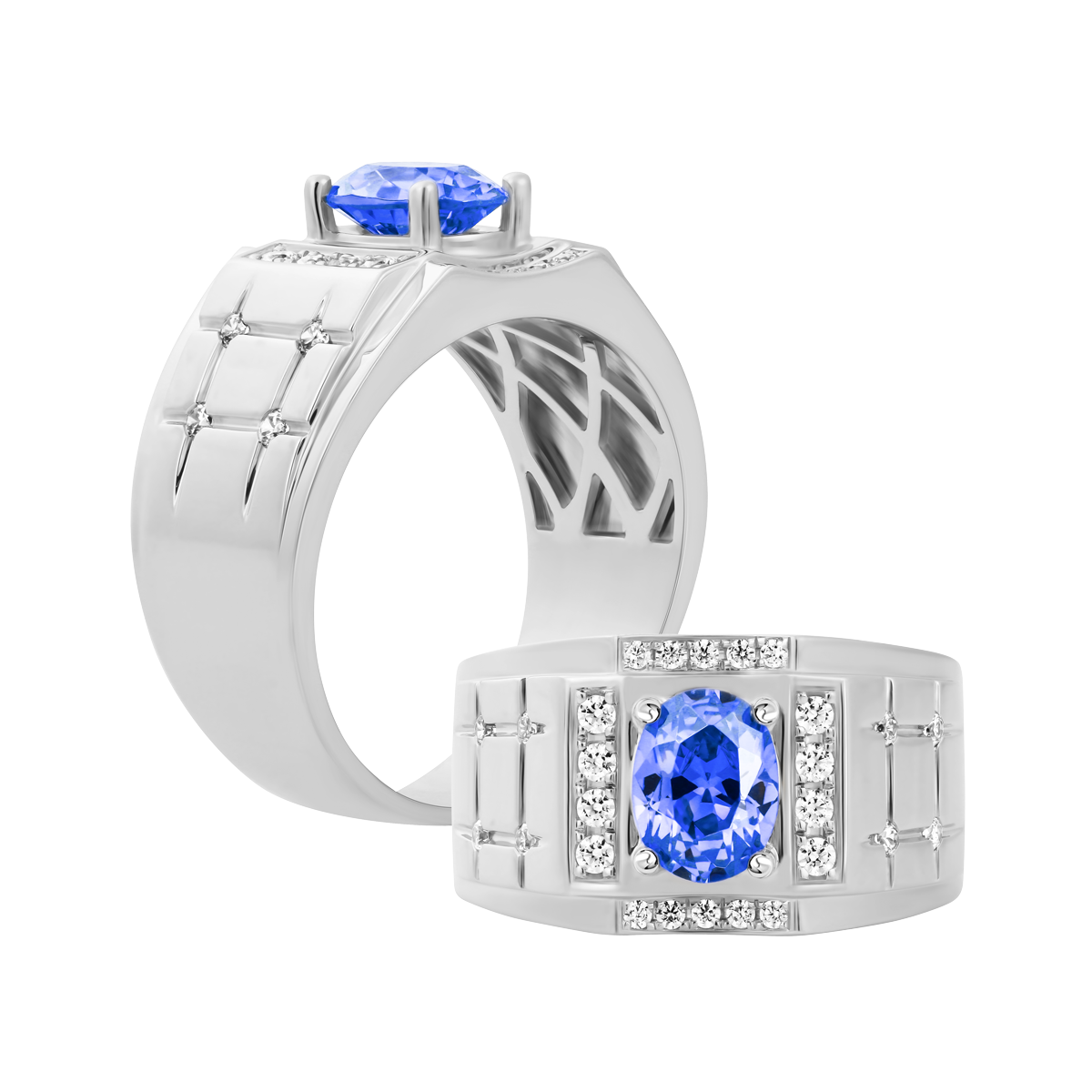 Nhẫn nam đính đá màu Sapphire vàng 14K Mathew S.SAP W