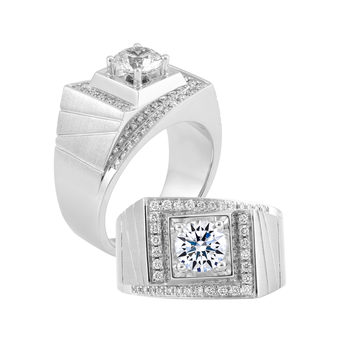Nhẫn nam kim cương tấm vàng 18K R8 2CT W
