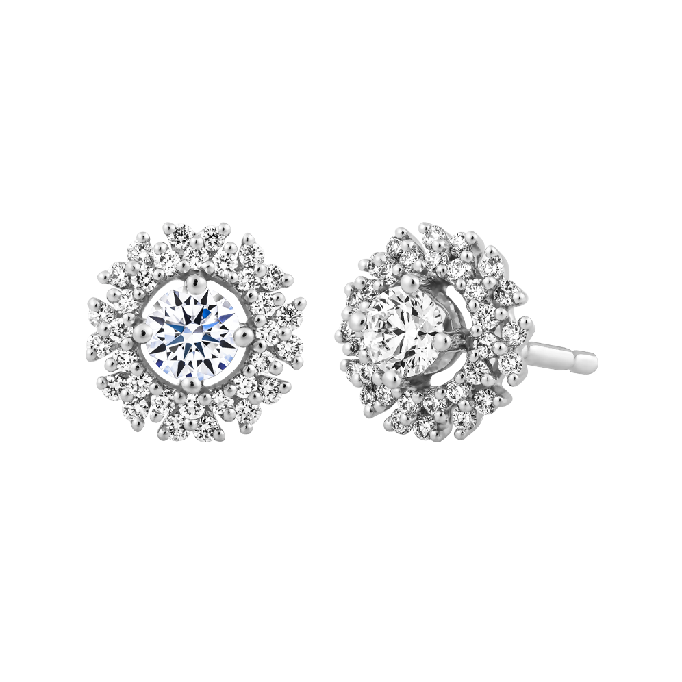 Hoa tai kim cương 8 Hearts & Arrows vàng 14K Begonia N H&A 2C