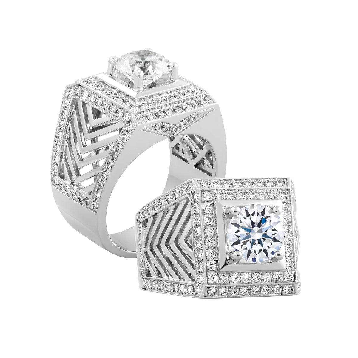 Nhẫn nam kim cương tấm vàng 14K Bugetta 2CT W