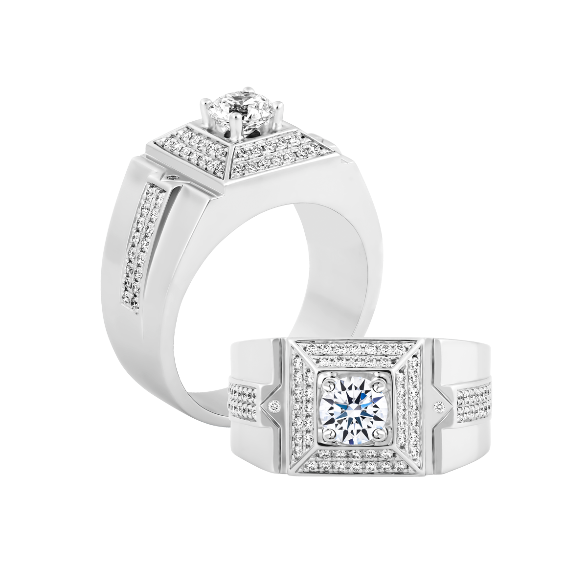 Nhẫn nam kim cương tấm vàng 14K Reginard 1CT W