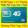 Sim 4G Viettel 12V150N Trọn Gói 12 Tháng 6Gb/Ngày