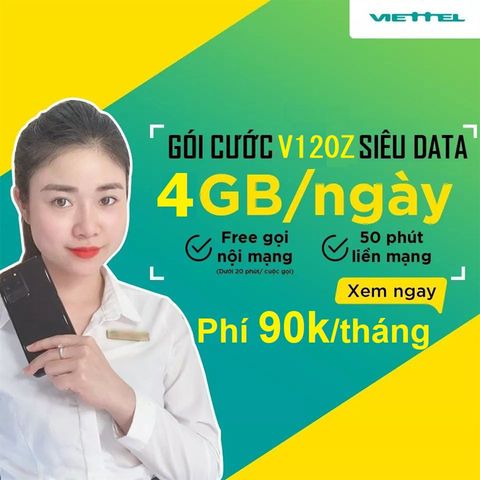 Sim 4G Viettel 4Gb/Ngày Nghe Gọi Miễn Phí V120Z