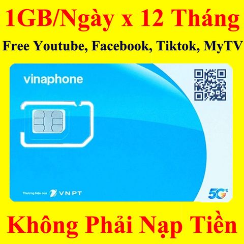 Sim 4G Vinaphone 12YOLO100M 1GB/Ngày x 12 Tháng Free Youtube, Facebook, Tiktok, MyTV