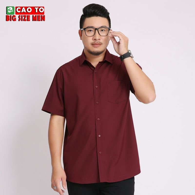 Áo Sơ Mi Nam Đỏ Đô Tay Ngắn Big Size 2XL 3XL 4XL 5XL 6XL 7XL