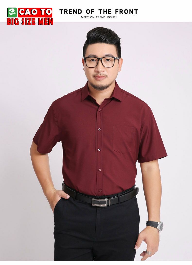 Áo Sơ Mi Nam Đỏ Đô Tay Ngắn Big Size 2XL 3XL 4XL 5XL 6XL 7XL