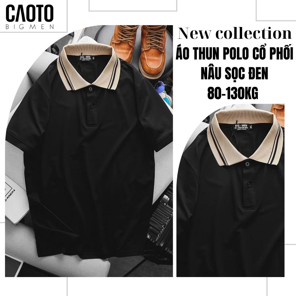 Áo Thun Polo Cổ Phối Nâu Sọc Đen Big Size 80-130 KG