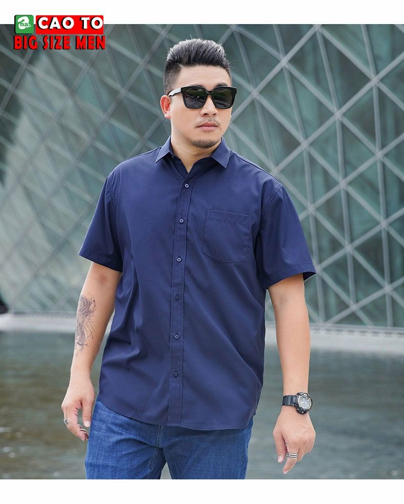 Áo Sơ Mi Nam Xanh Đen Tay Ngắn Nam Big Size 2XL 3XL 4XL 5XL 6XL 7XL