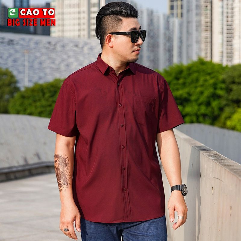 Áo Sơ Mi Nam Đỏ Đô Tay Ngắn Big Size 2XL 3XL 4XL 5XL 6XL 7XL
