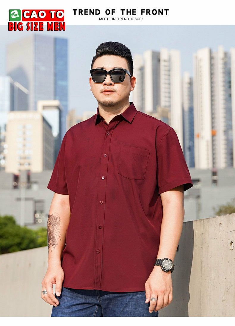 Áo Sơ Mi Nam Đỏ Đô Tay Ngắn Big Size 2XL 3XL 4XL 5XL 6XL 7XL